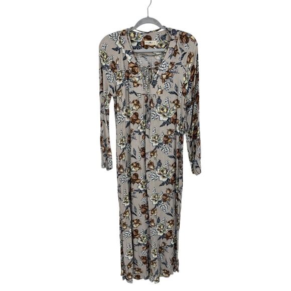 Natural Life Womens Amelia Rose Crinkle Midi Floral Dress Size L Boho Gray - Picture 2 of 11